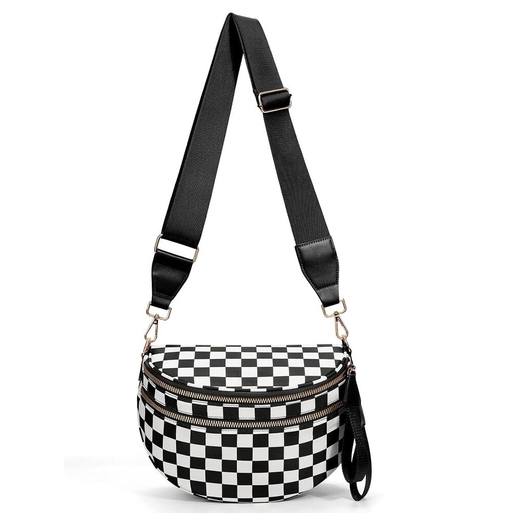 Checkered Crossbody Bum Bags for Women Nylon Checkered Purse Checkerboard Fanny